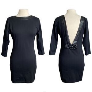 Vintage 90s black low cut back bow detail cocktail dress M